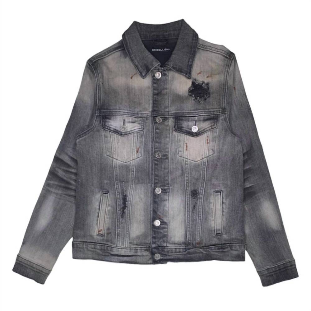 NEW EMBELLISH men's hayes denim jacket in distressed grey wash